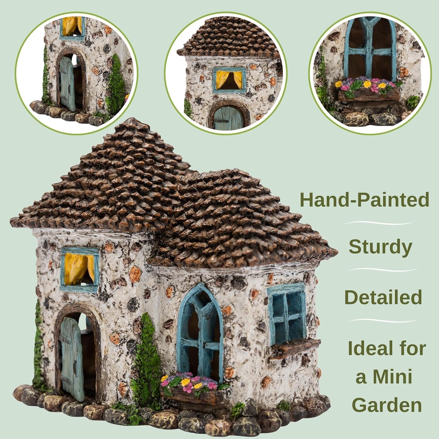 Fairy Garden House Kit – 6.5" Opening Door House with Accessories & Figurines