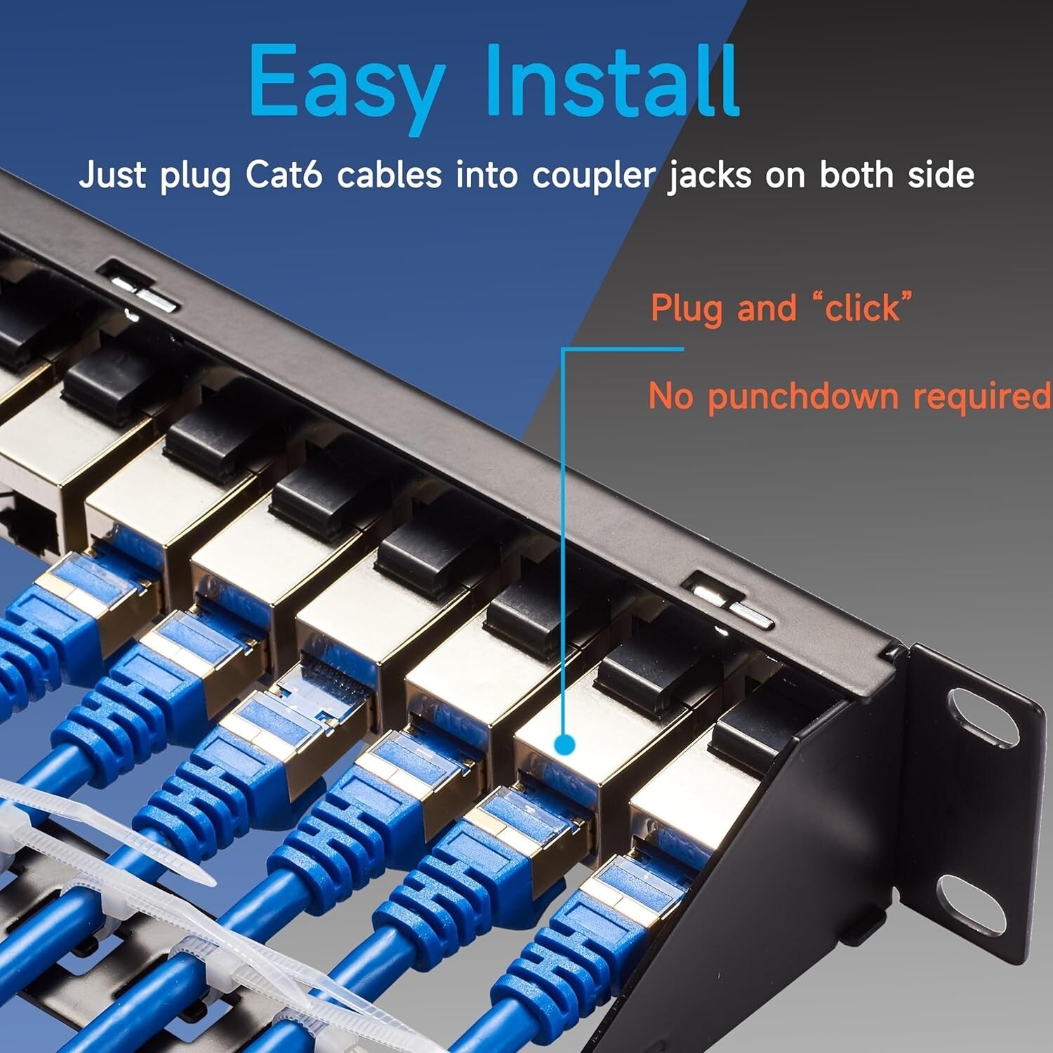 Easy Install 19 Inch Inline Keystone Patch Panel for 24-Port Network Solutions
