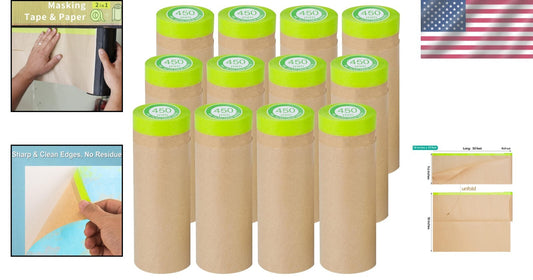 Tear-Resistant Pre-Taped Masking Paper Roll - 18" x 50' for Home & Auto Projects