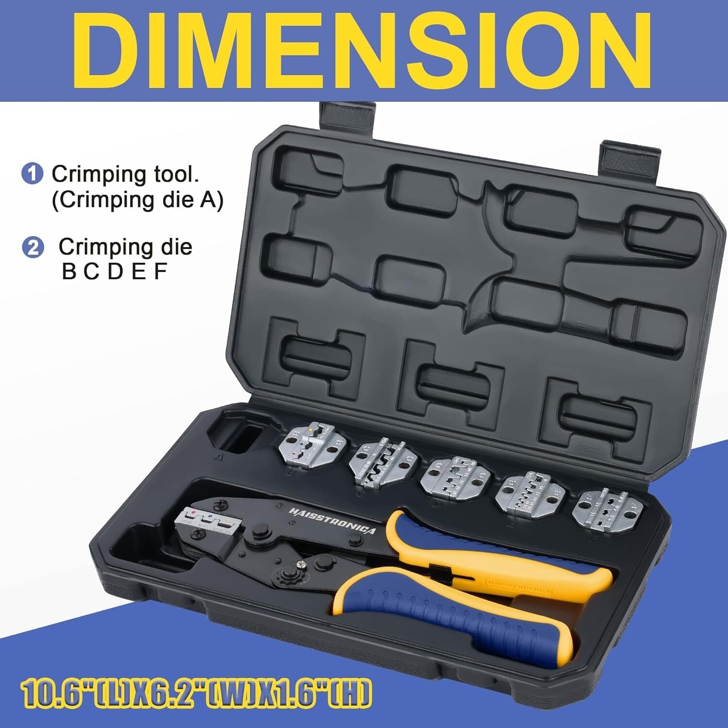 Ergonomic Crimping Tool Set - 6 Chrome-Plated Dies for Versatile Wiring Needs