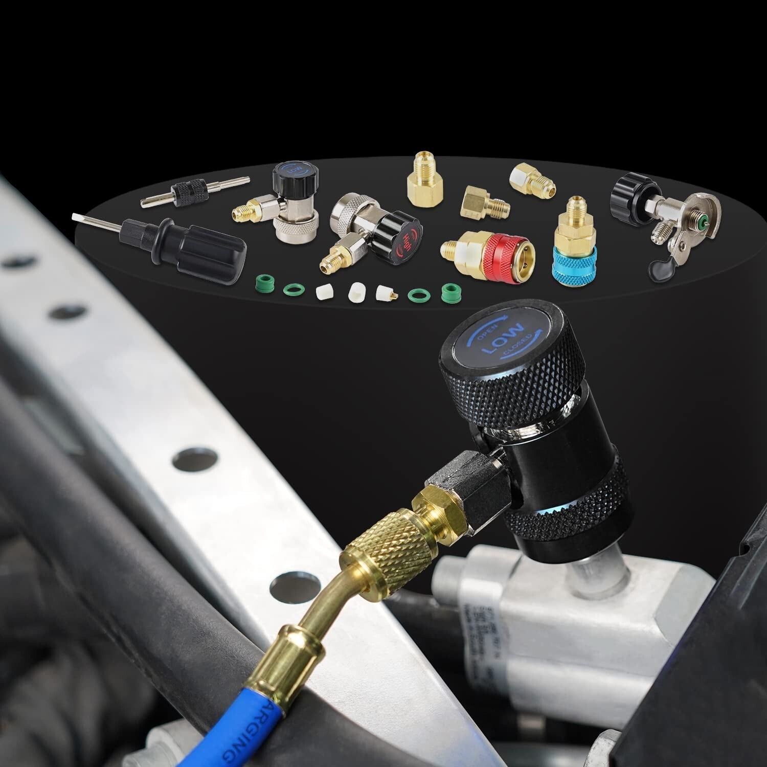 User-Friendly 4 Valve AC Gauge Set for R1234YF/R134A - Efficient Diagnostics