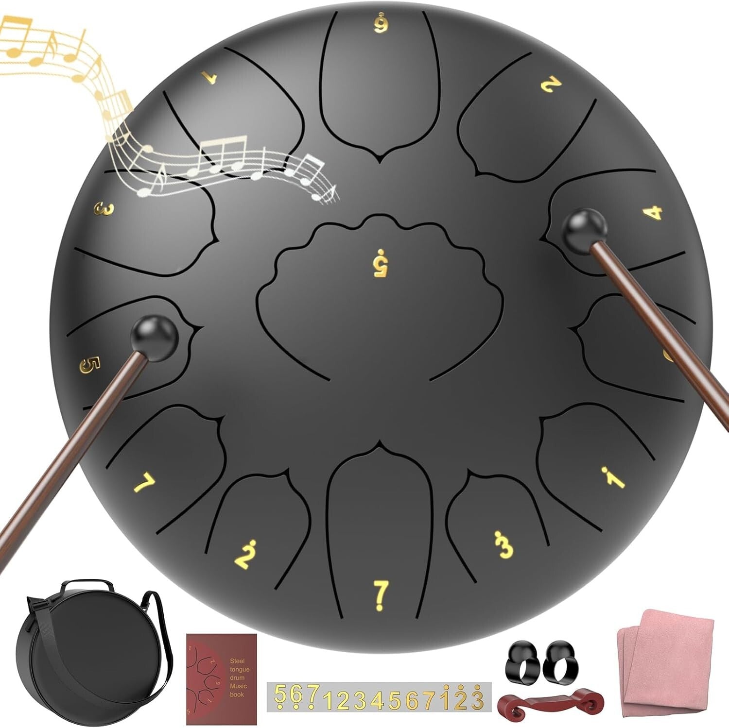 13 Note Steel Drum 12" - Musical Experience for All Ages with Mallets Included