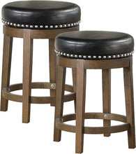Load image into Gallery viewer, Set of 2 Rustic 360° Swivel Bar Stools - Faux Leather &amp; Solid Wood - 25 Inch