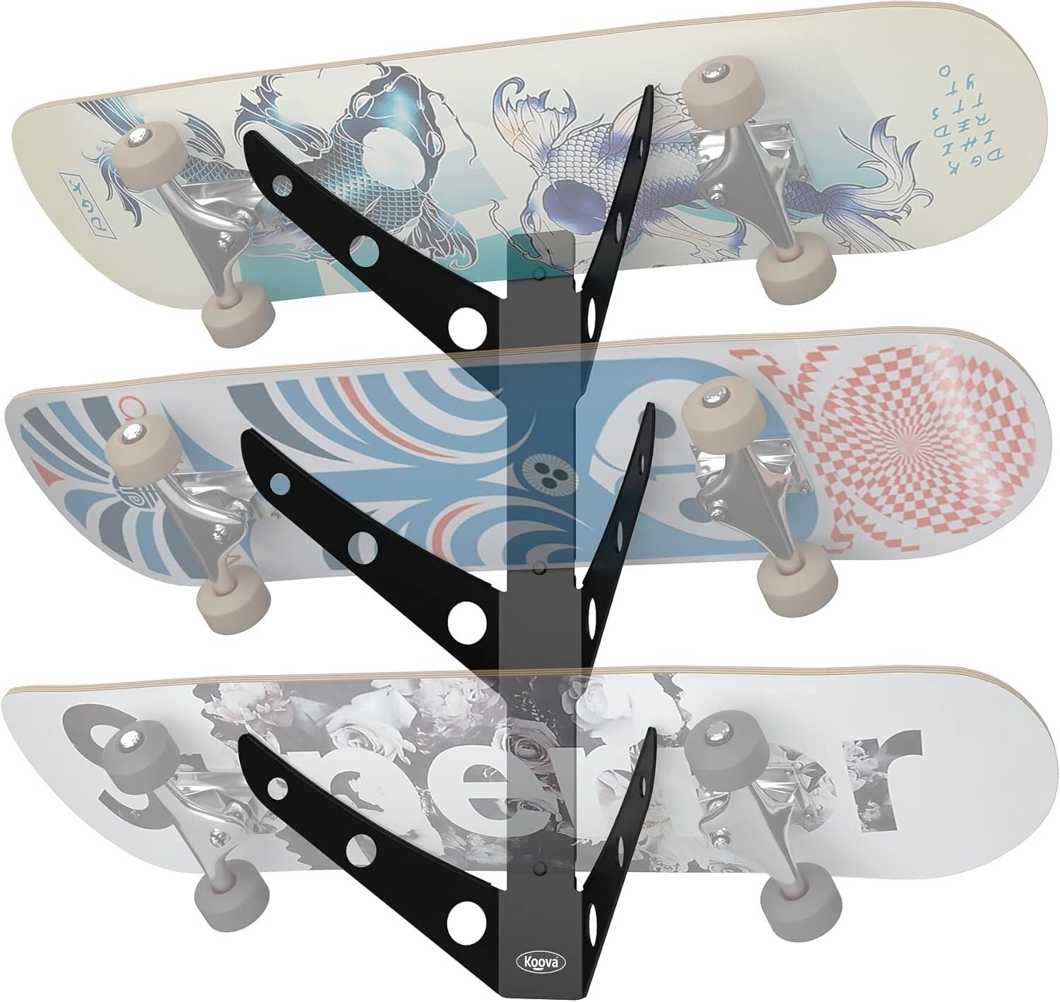 Creative 3 Board Wall Rack – Space-Saving Skateboard & Scooter Display Holder