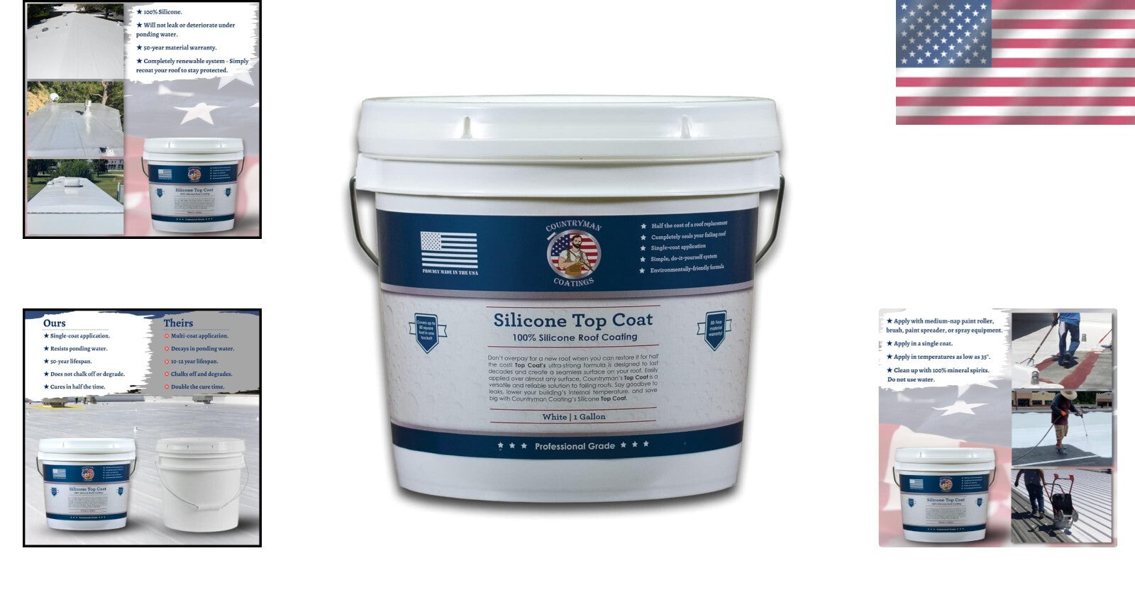 Seamless Roof Repair with 100% Silicone Coating - 1 Gallon Application, White