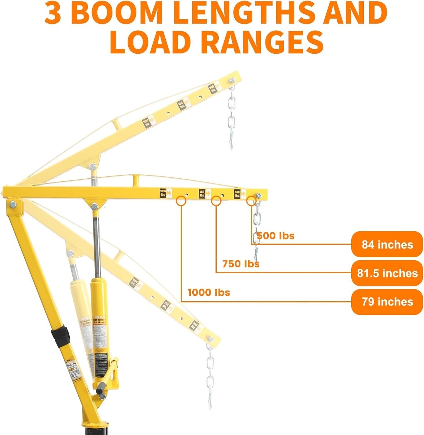 1000 lbs Portable Hydraulic Swivel Crane for Trucks - Adjustable Boom Capacity