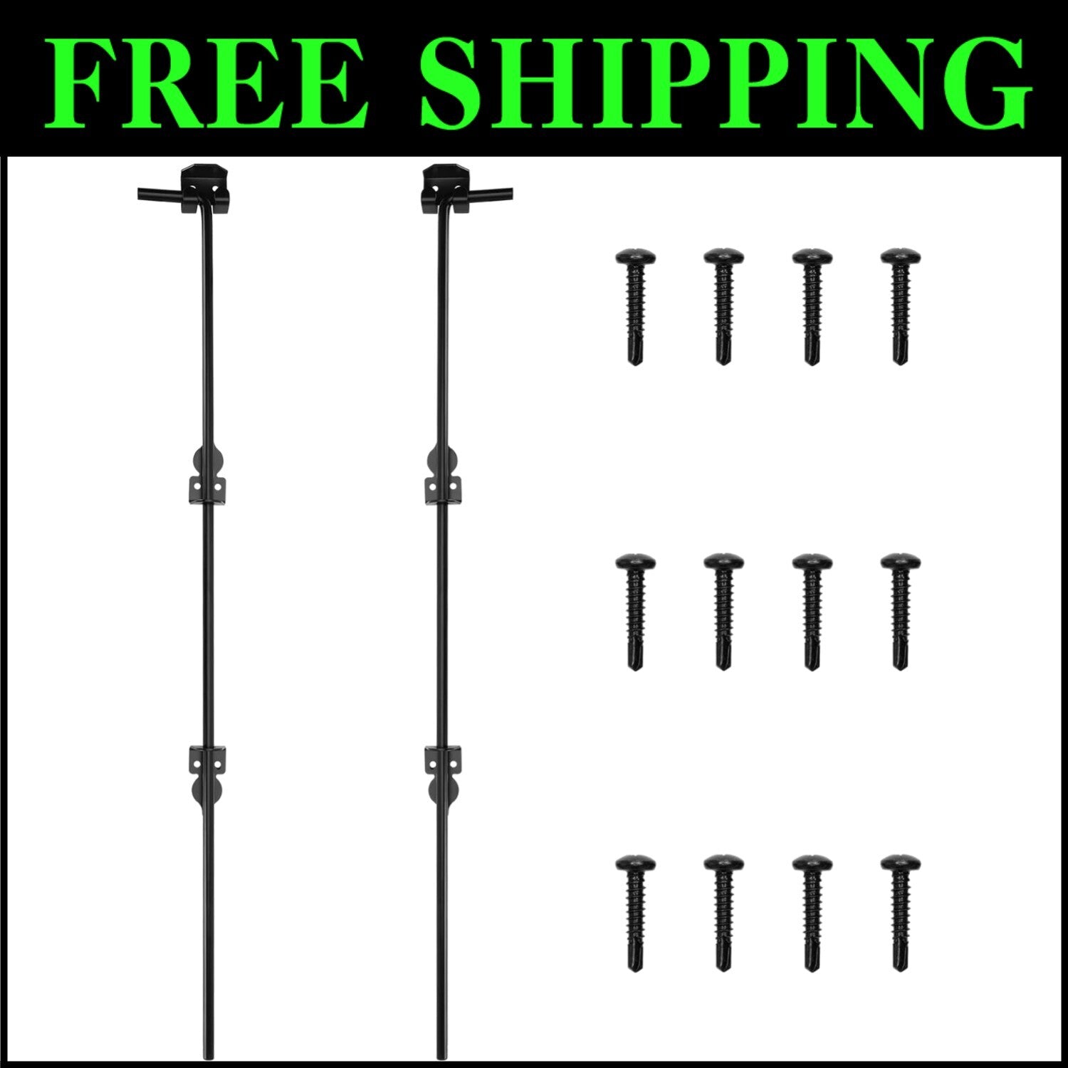 Durable Black Cane Bolt Gate Drop Rod Set - 36'' for Easy Installation (2 Pack)