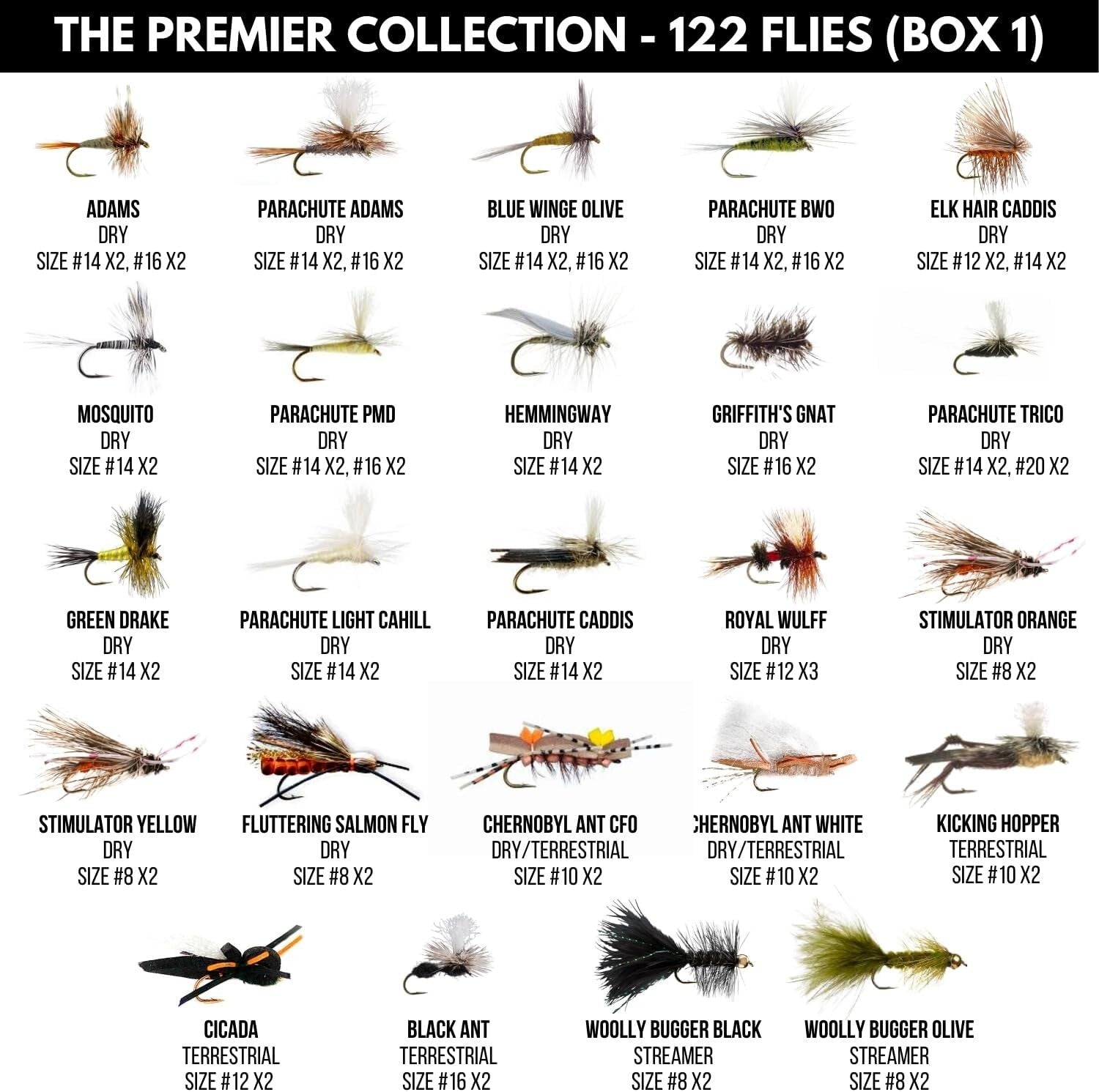 122 Premium Hand Tied Fly Fishing Set with 2 Boxes - Trout & Bass Assortment