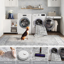 Load image into Gallery viewer, 6ft Round Floral Distressed Area Rug - Machine Washable &amp; Non-Slip Grey Elegance