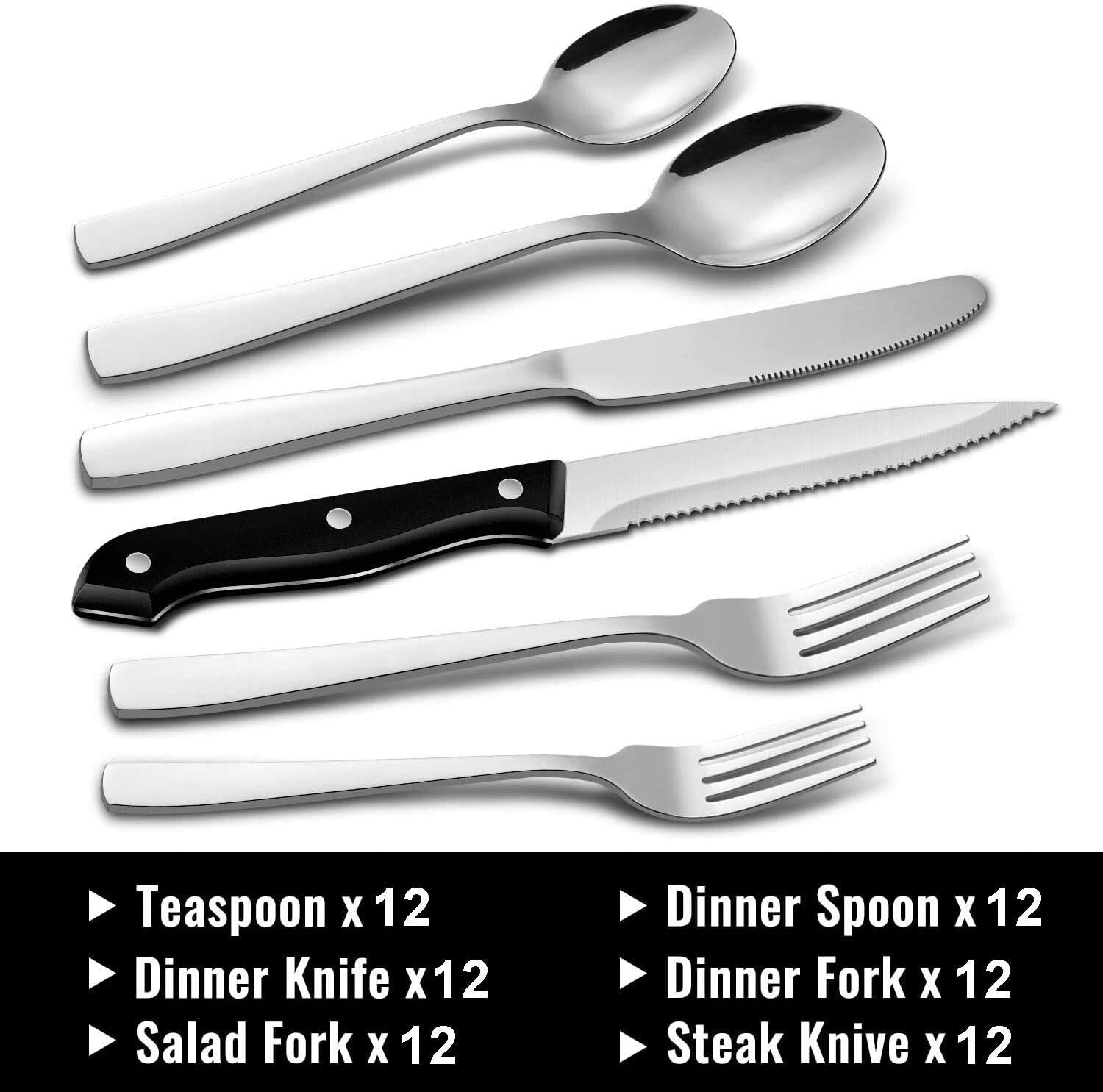Complete 72-Piece Flatware Set for 12 - Dishwasher Safe & Corrosion Resistant