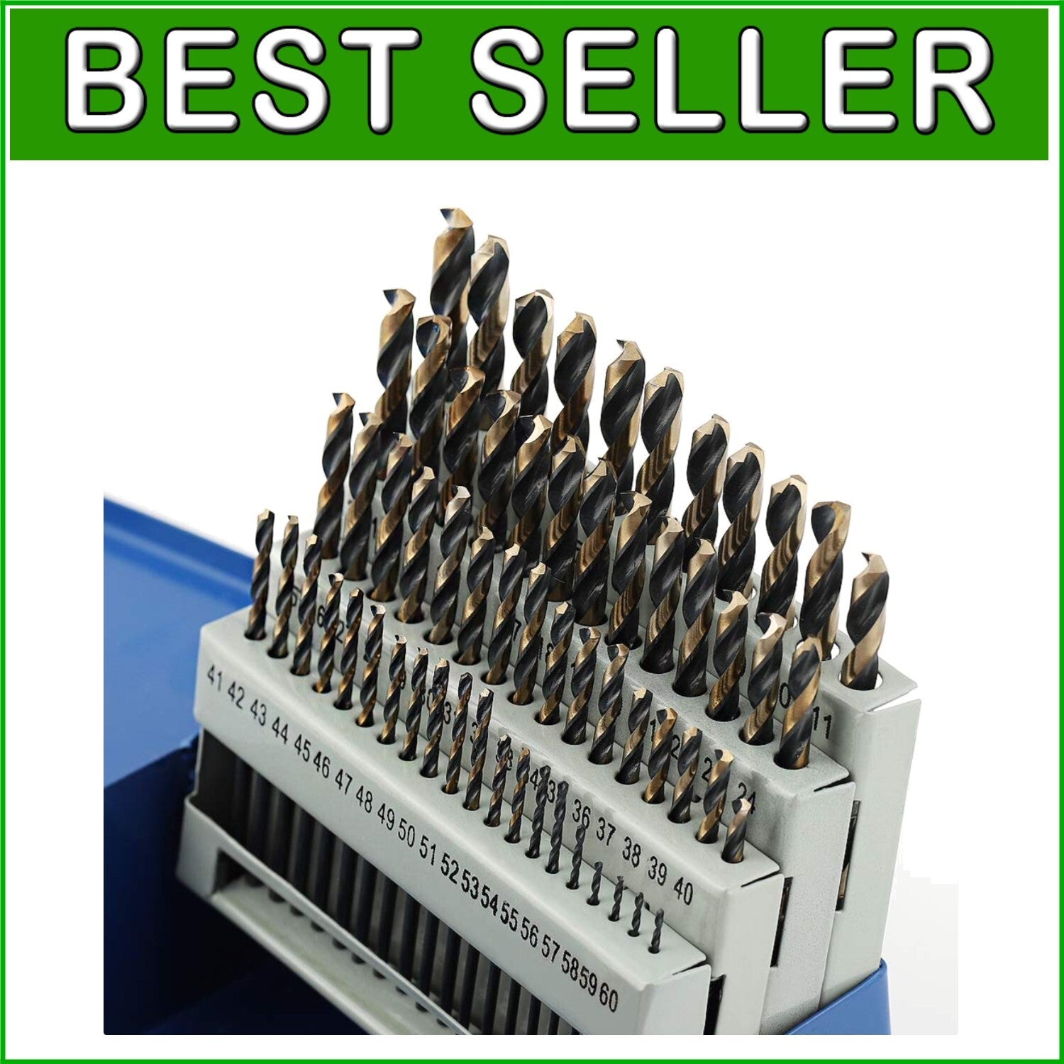 60-Piece High-Speed Steel Drill Bit Set with Black & Gold Finish - Jobber Length