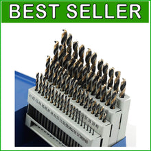 Load image into Gallery viewer, 60-Piece High-Speed Steel Drill Bit Set with Black &amp; Gold Finish - Jobber Length