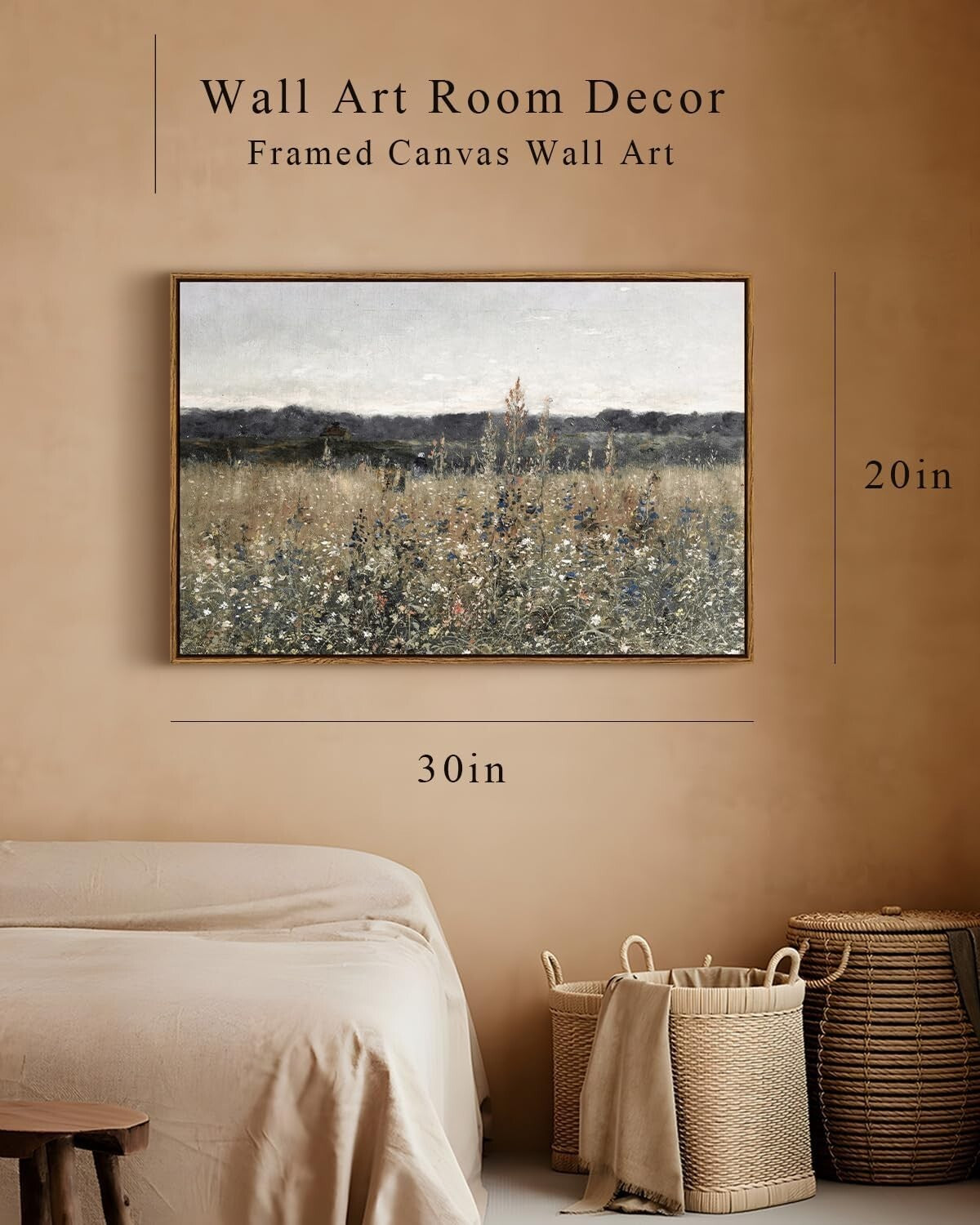 Elegant Framed Canvas Wall Art - Vintage 'Champ Fleuri' 30"x20" Masterpiece