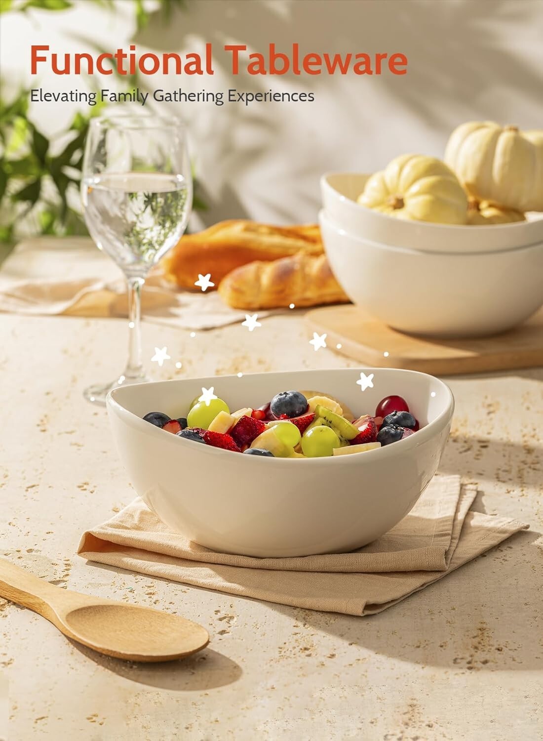 Elegant 8-Inch Porcelain Serving Bowls Set - Perfect for Salad, Soup, and Snacks