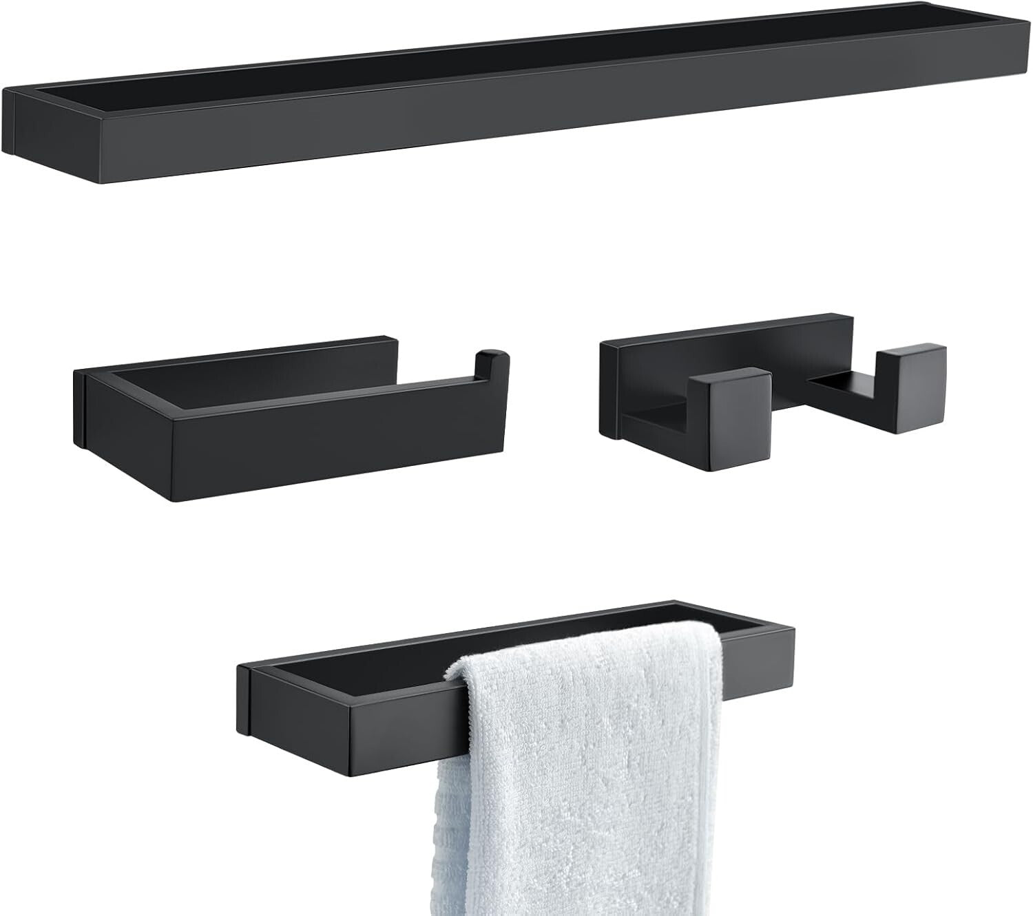 Chic 4-Piece Bathroom Towel Bar Set in Matte Black – Easy Screw-In Installation