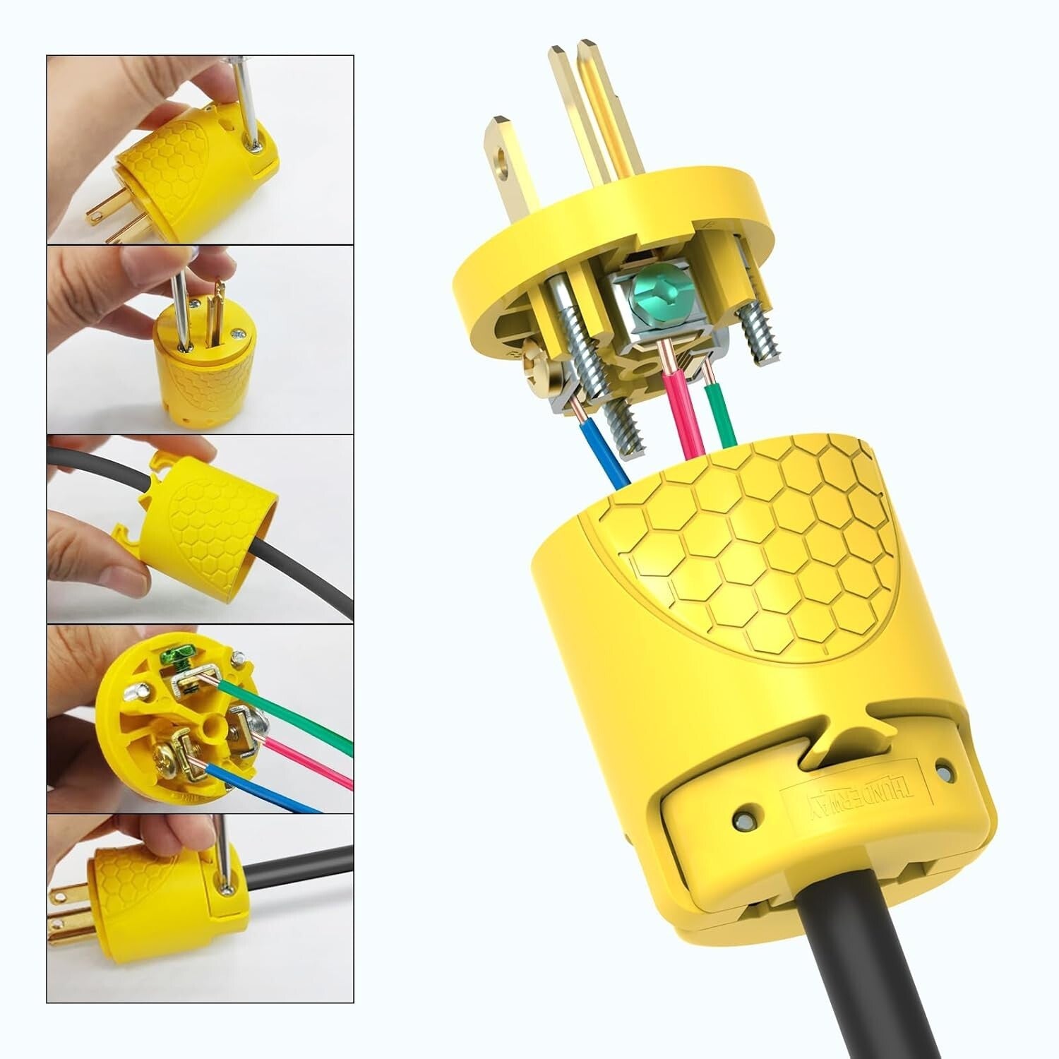 Yellow Electrical Replacement Plug Kit for Extension Cords, 15A 3-Prong Design