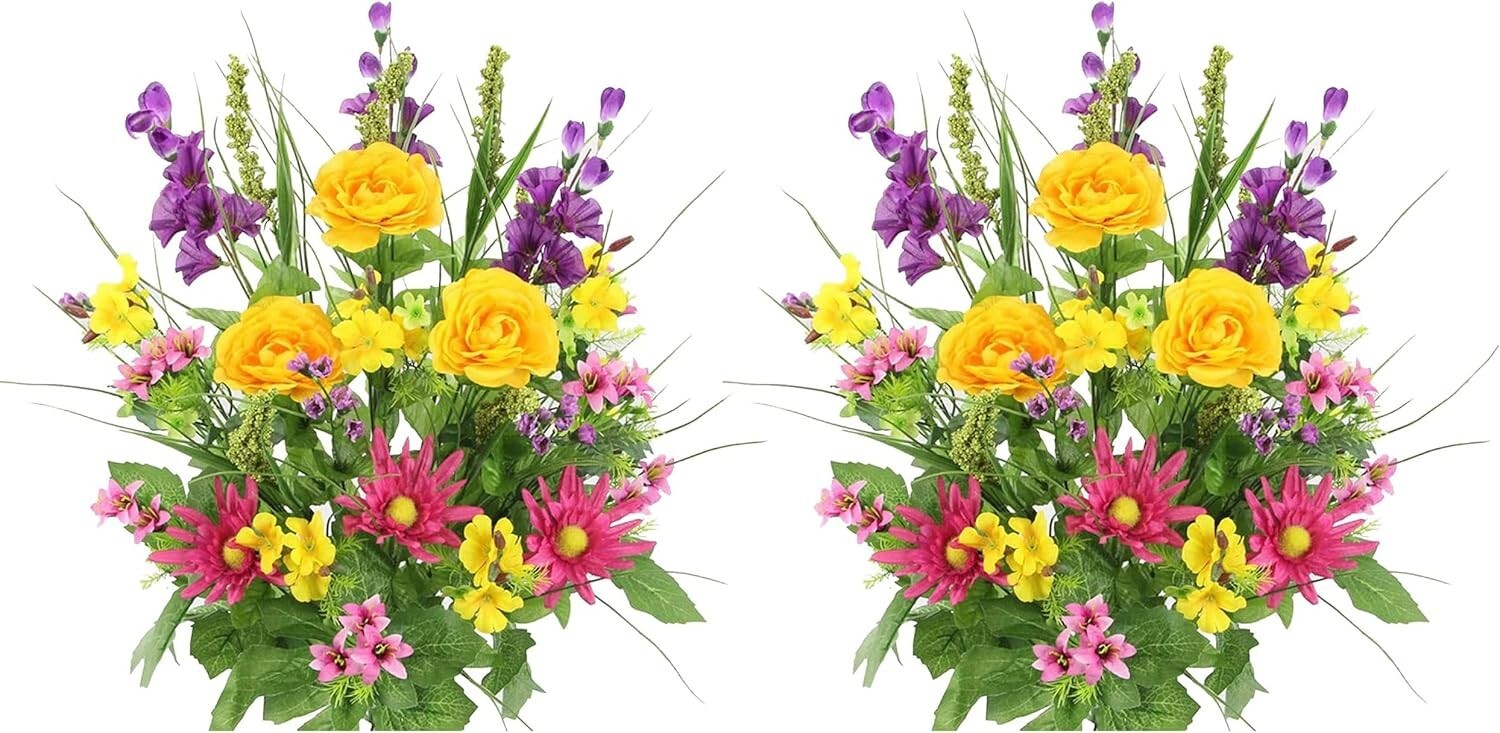Elegant Spring Faux Flower Bouquet - 2pc Dahlia, Morning Glory & Ranunculus Mix