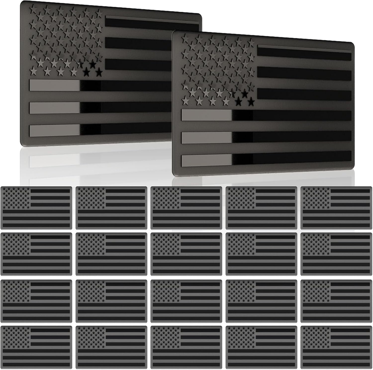 Durable 3D Metal All Black American Flag Stickers - 20 Pack for Cars & Laptops