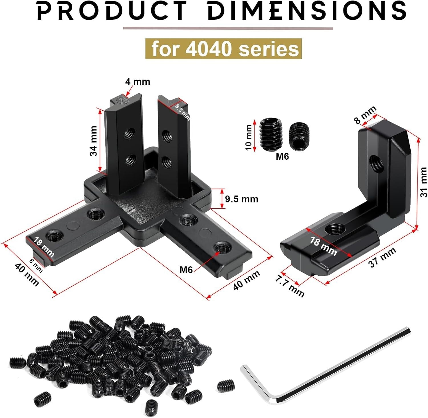 Versatile 4040 Aluminum Extrusion Connectors - 20pcs L-Shape Bracket with Screws