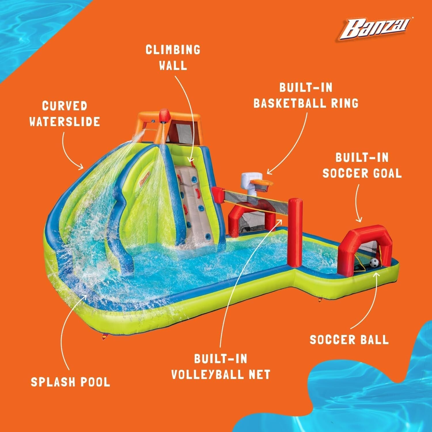 Aqua Sports 15' Inflatable Water Park with Climbing Wall & Sports Activities
