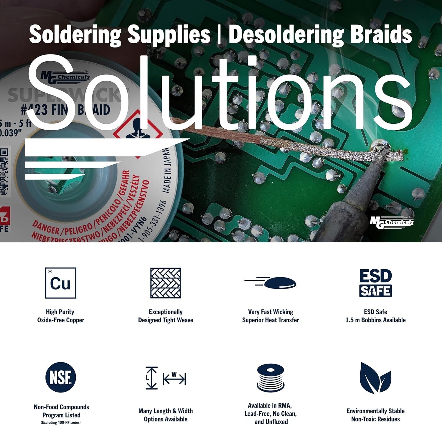 Effortless Solder Removal Super Wick Desoldering Braid - 50' Length, 0.075