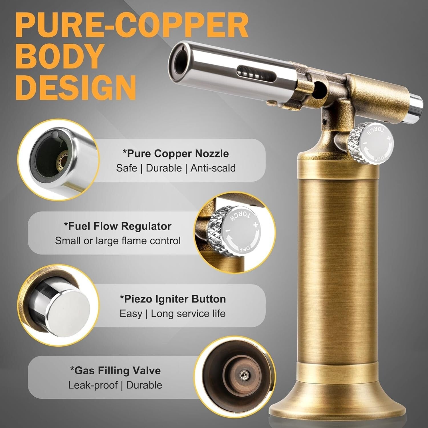 Premium Copper Butane Torch with Continuous Flame - Perfect for BBQ & Crafts