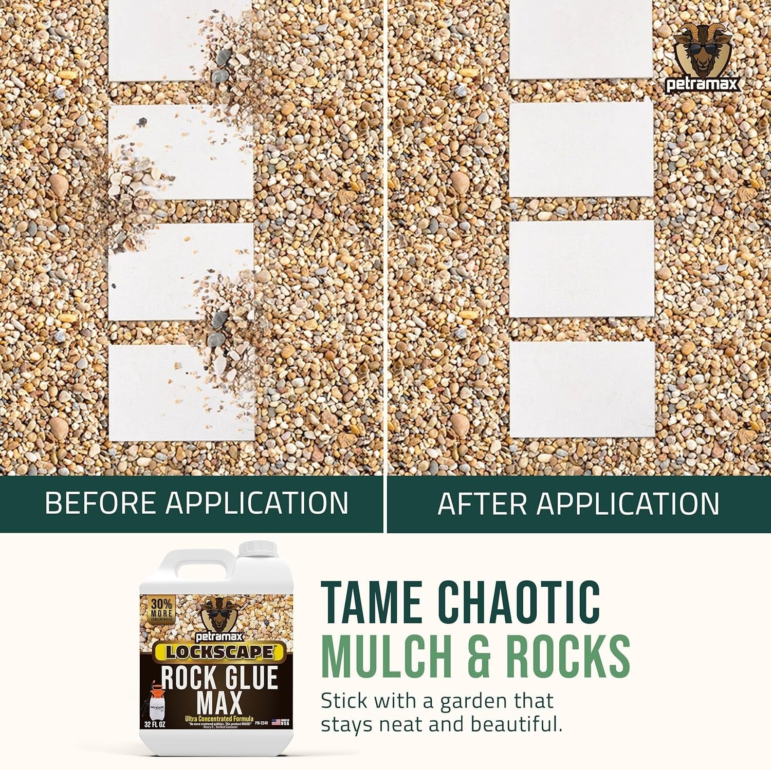 Max Rock Glue 32 Oz - Pet Safe Landscape Adhesive for Stones & Gravel Stabili...