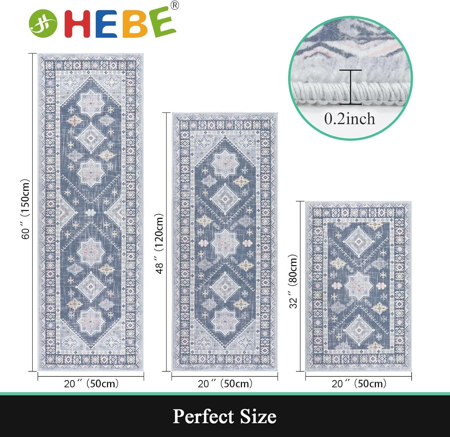 Durable Floral Kitchen Rug Set - 3-Piece with Machine Washable Runner for Safety