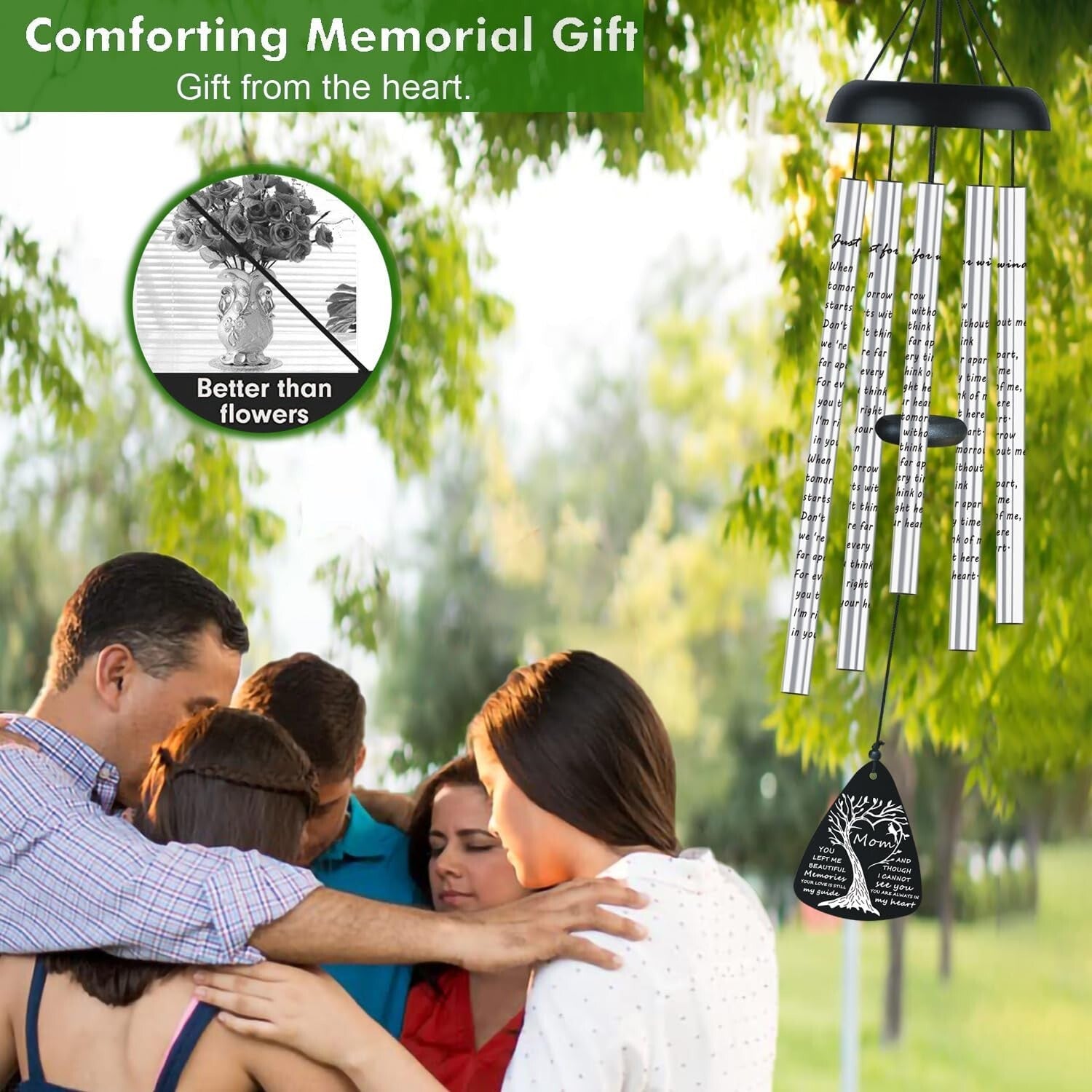 Aluminum Sympathy Wind Chimes with Soothing Notes - Thoughtful Memorial Gift