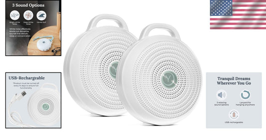 Rechargeable White Noise Machine Duo: 3 Sounds, Volume Control, Travel Essential