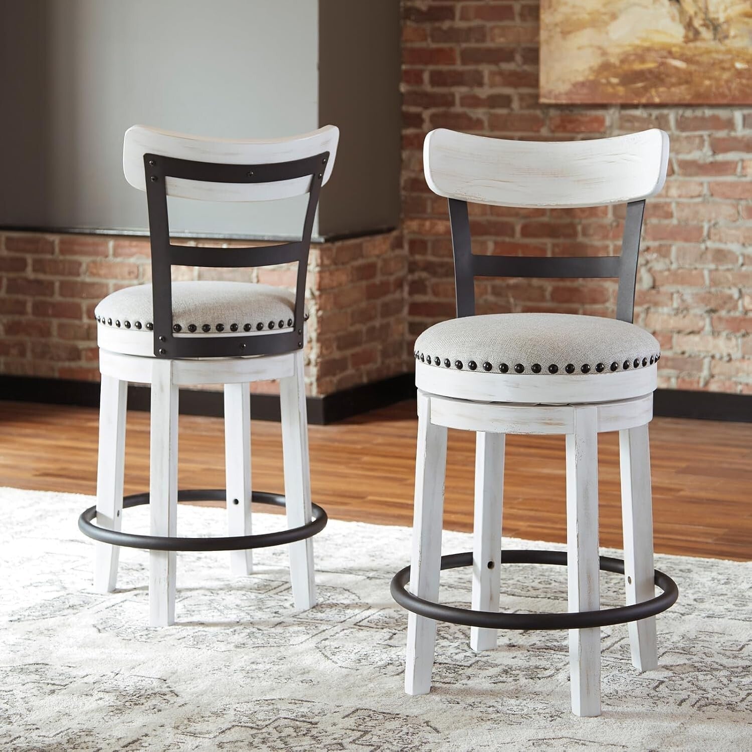 Valebeck 24.5" Modern Swivel Counter Height Barstool in Whitewash Finish