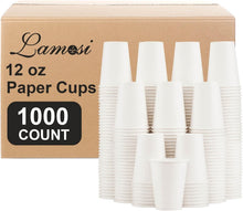 Load image into Gallery viewer, Bulk 1000 Count Disposable 12 oz Paper Cups - Sturdy for Hot &amp; Cold Drinks