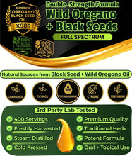 Load image into Gallery viewer, Natural Oil of Oregano &amp; Black Seed Extract - Organic 400 Servings for Vitality