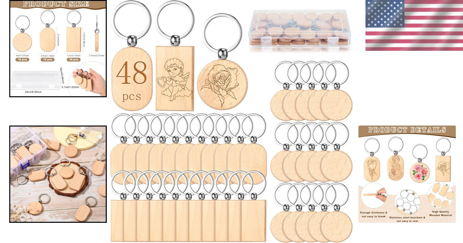 Lightweight Wooden Keychain Blanks - Perfect for Personalizing Gifts, 100 Pcs