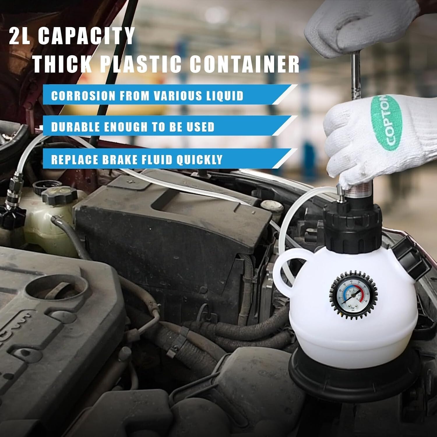 Professional 2L Brake Bleeder Fluid Pump with Pressure Gauge for European Cars