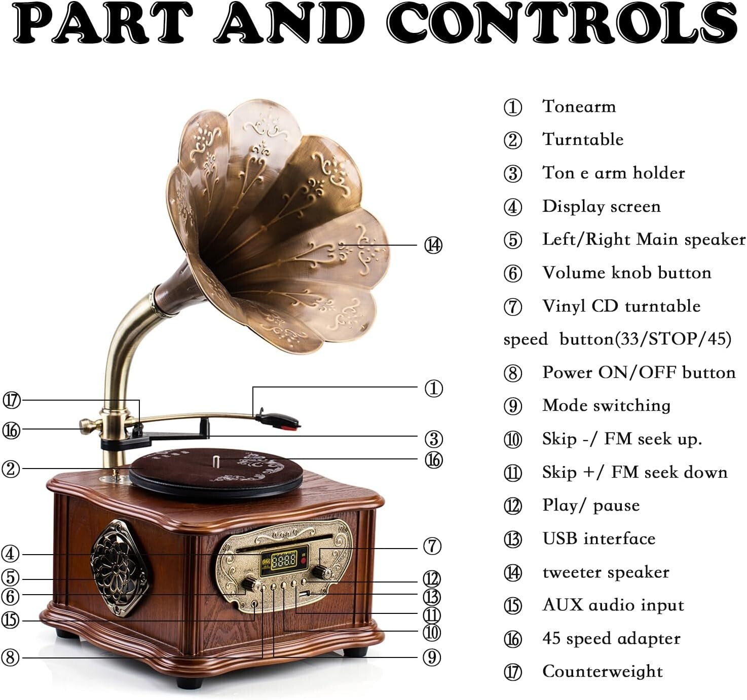 Classic Gramophone with Dual-Speed Turntable & Bluetooth - Elegant Home Decor
