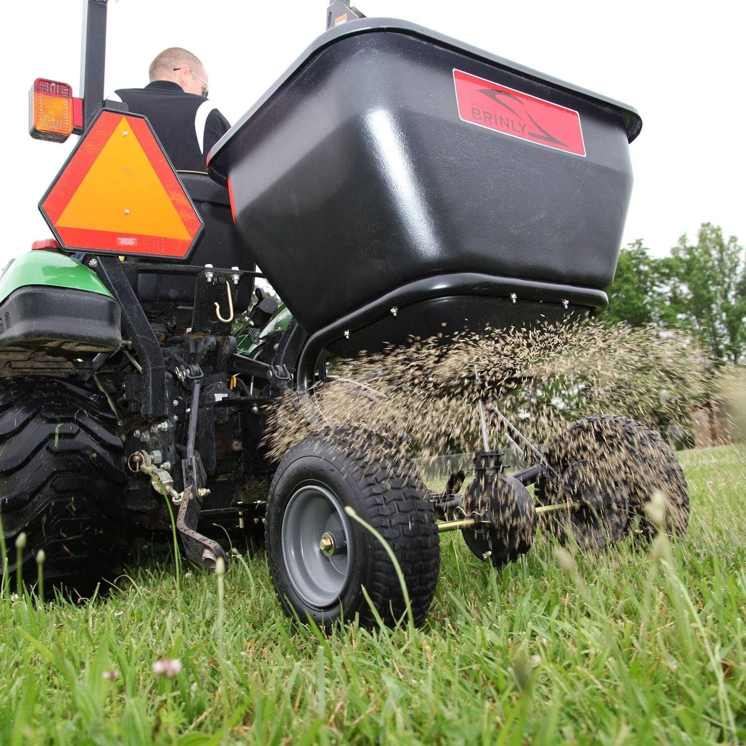 Tow Behind Broadcast Spreader - 175 lb Capacity with Universal Hitch & Autoflow