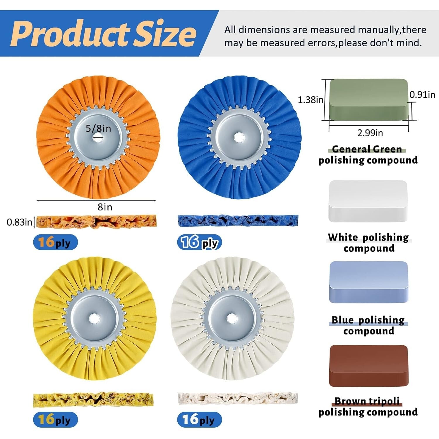 8-Piece Airway Buffing Wheel Kit for Angle Grinders - 8" Polishing Efficiency