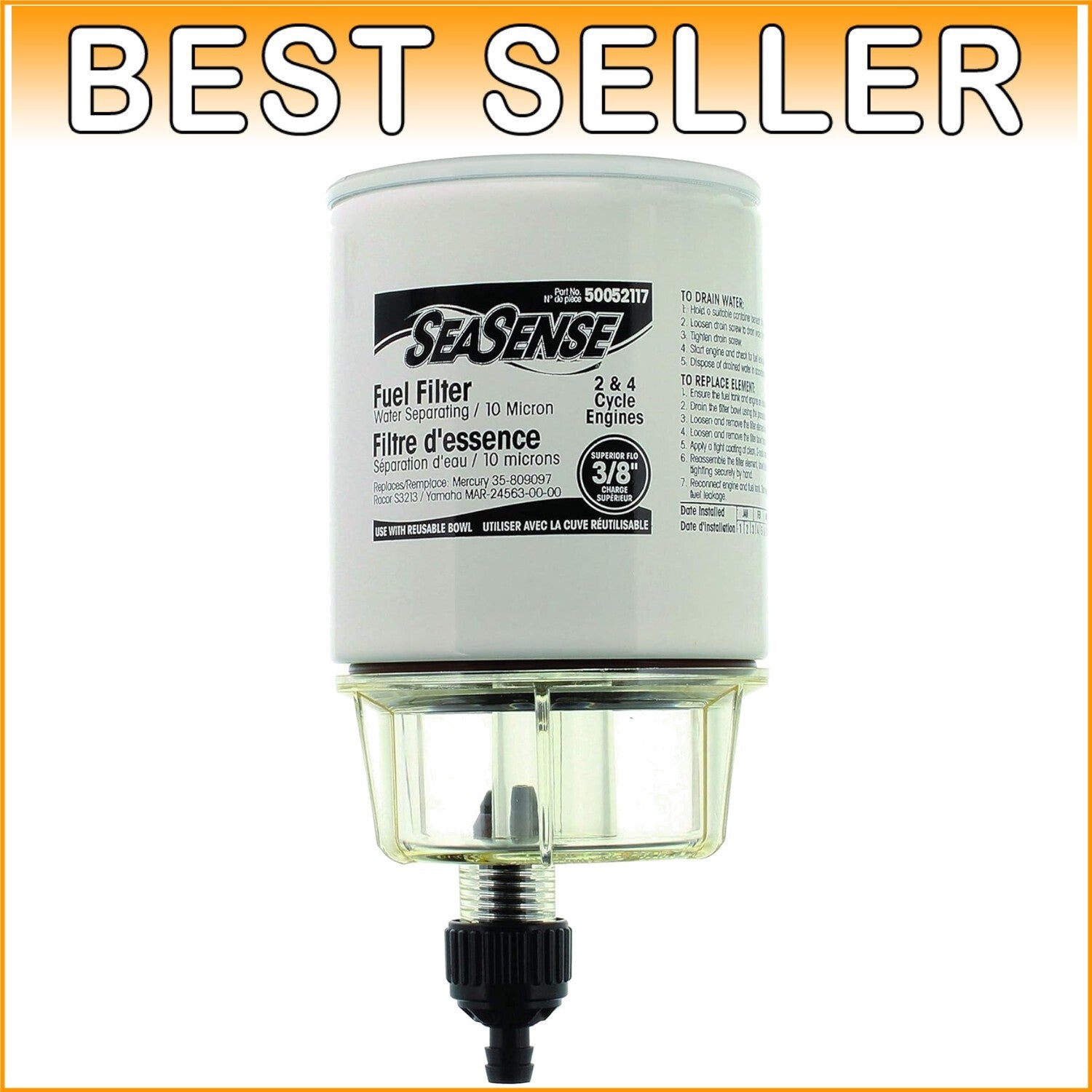 Durable Outboard Fuel Filter with Aluminum Head & Visual Inspection Bowl