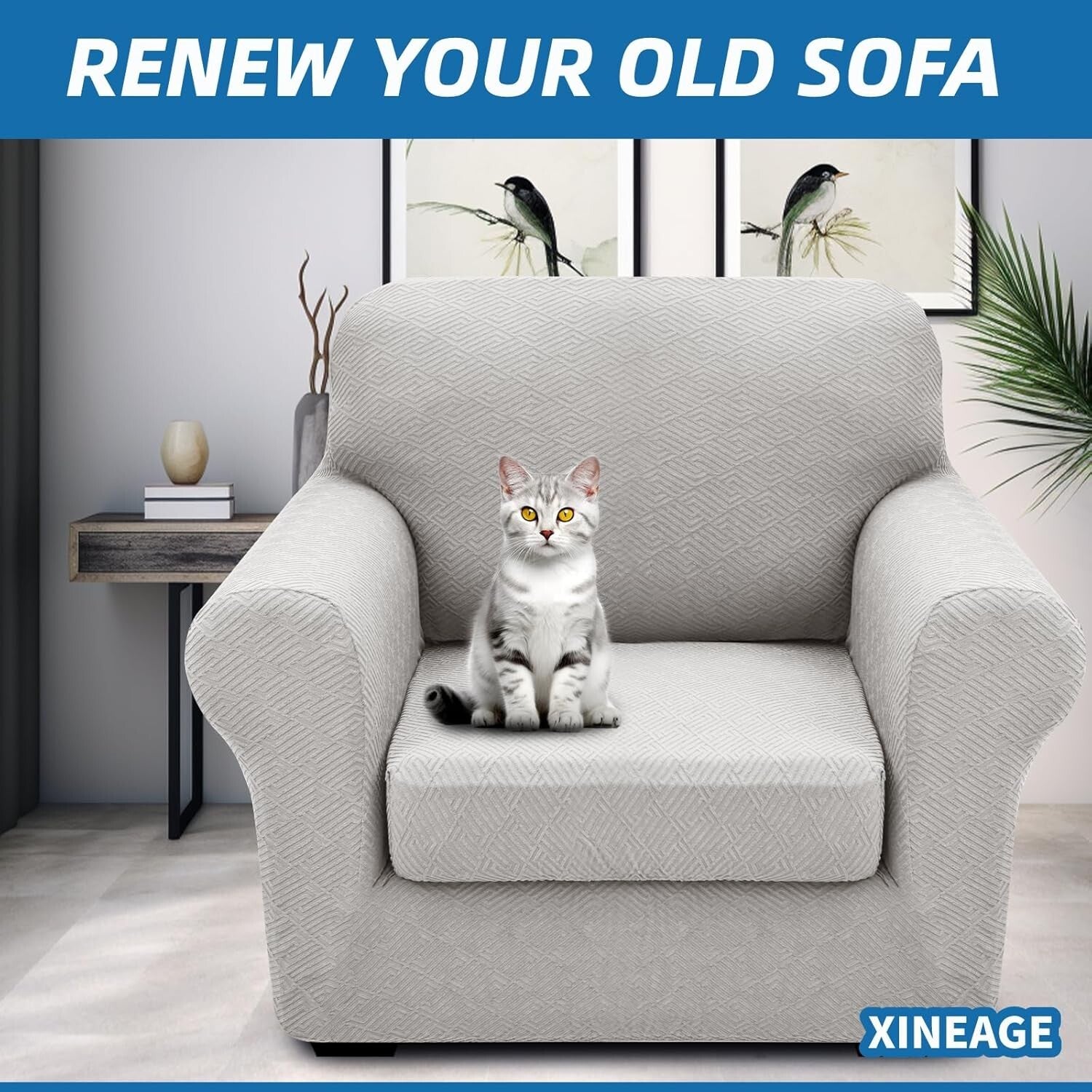 Super Stretch Jacquard Chair Covers for Living Room - 2-Piece Silver Grey Set