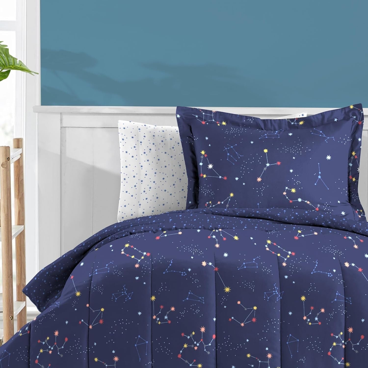 Navy Blue Zodiac Twin Bedding Set - 5-Piece Microfiber Comforter & Sheets