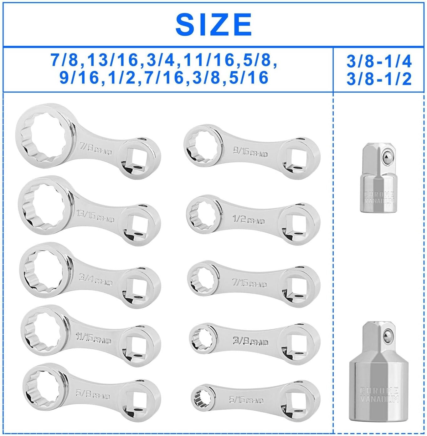 Durable Chrome Molybdenum 12-Point Torque Adapter Set - 12 Pieces with Storage