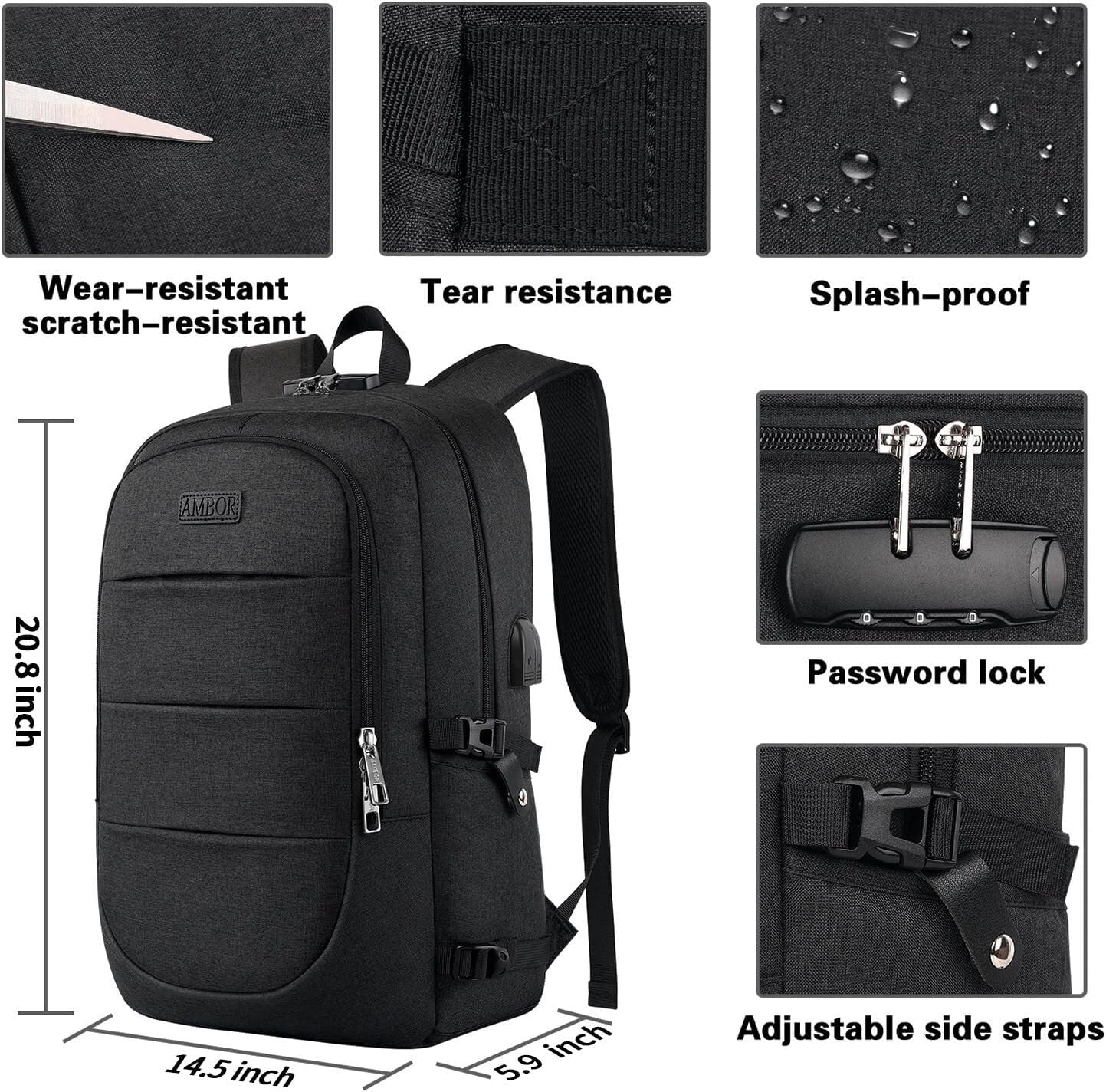 Lightweight 18.4" Business Backpack with Headphone Jack & Anti-Theft Design