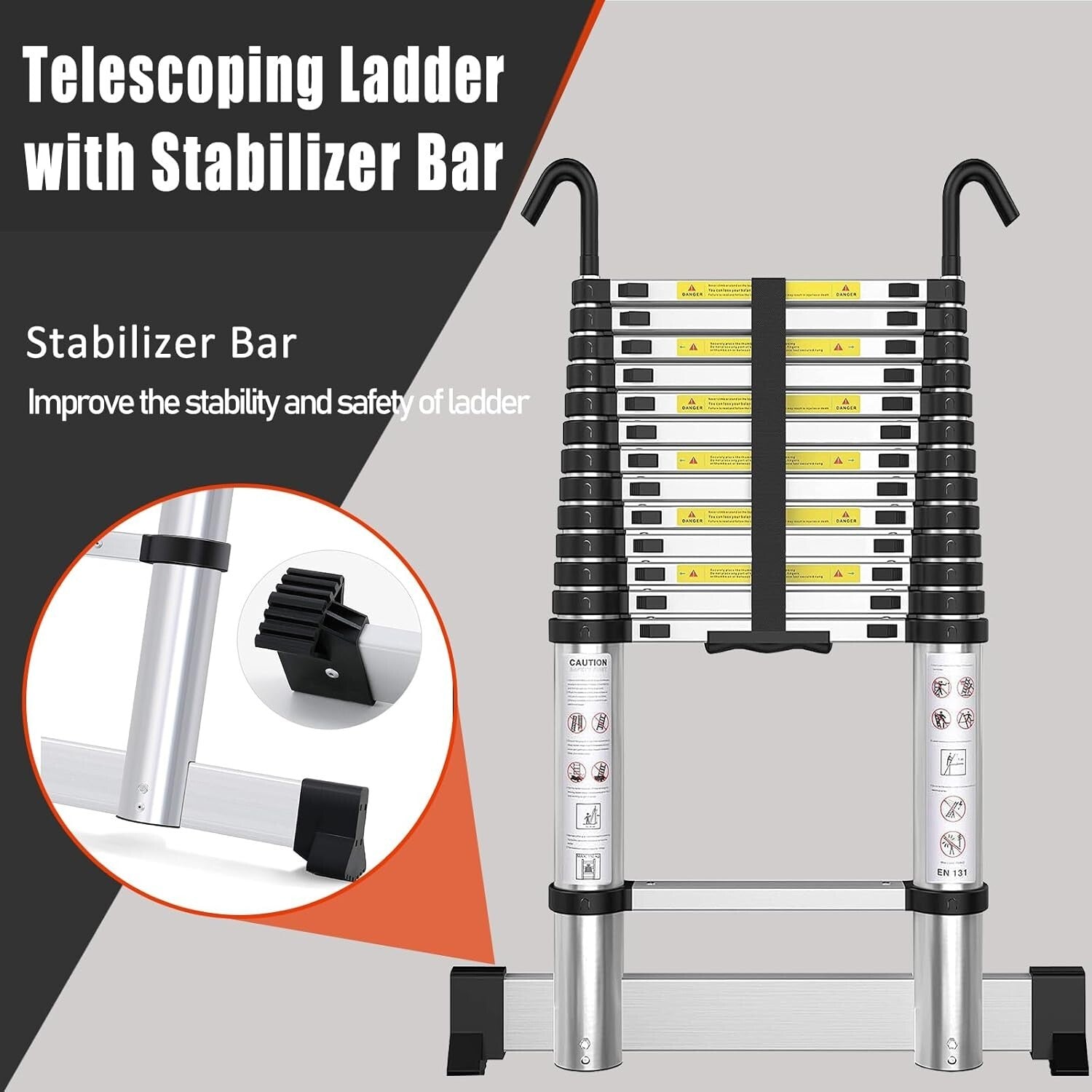Premium Aluminum Telescoping Extension Ladder - 20FT, 330lbs Capacity, EN131