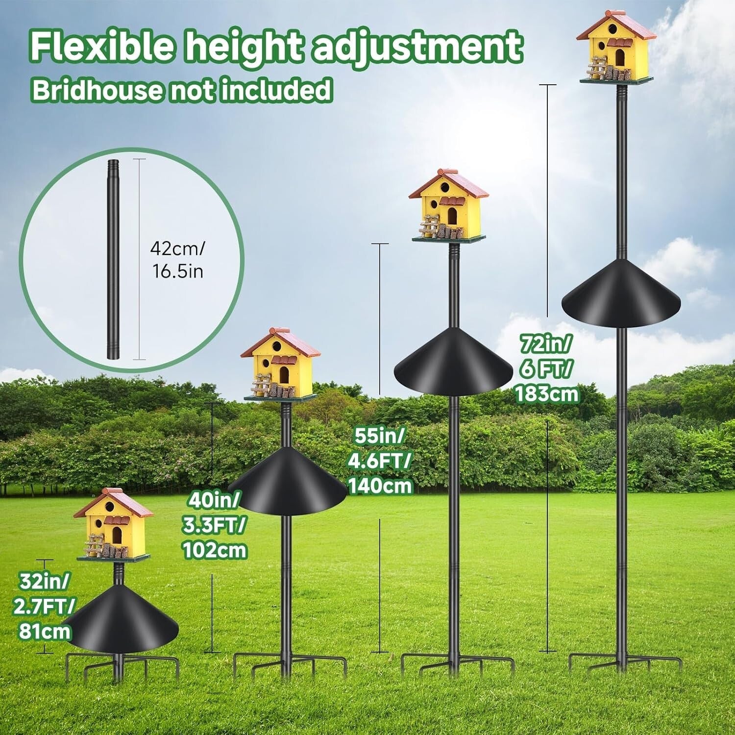 79-Inch Adjustable Height Metal Bird Feeder Pole - Squirrel Proof & Heavy-Duty