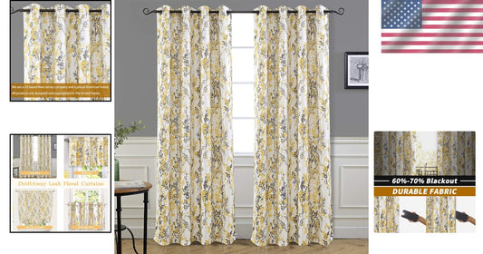 Elegant Abstract Floral Yellow Curtains - 84” Room Darkening Drapes (2 Panels)