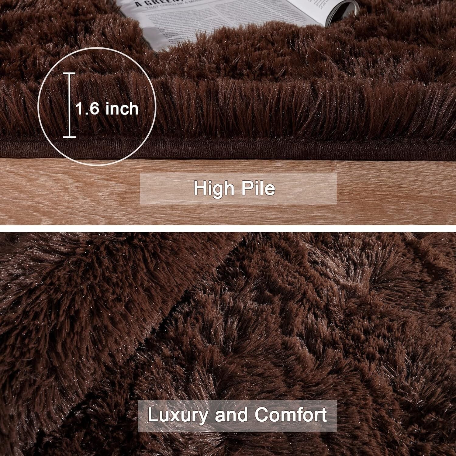 Cozy Solid Chocolate 6x9 Feet Shag Rug - Soft, Safe, and Easy to Clean for Homes