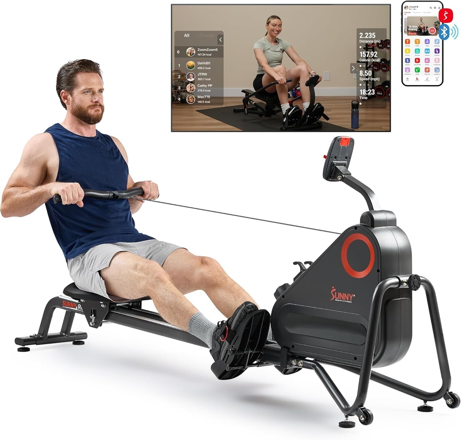 Ergonomic Magnetic Rowing Machine - Smooth Exercise with Compact Storage & App