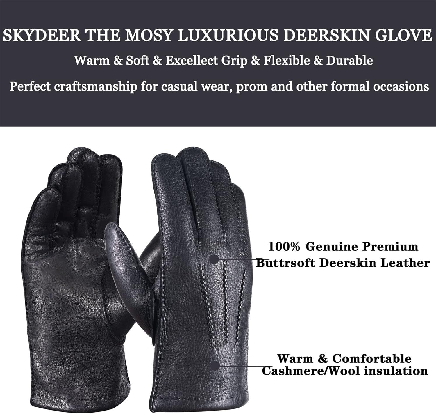 Durable and Stylish Winter Gloves - X-Large Deerskin Leather with Thermal Lining