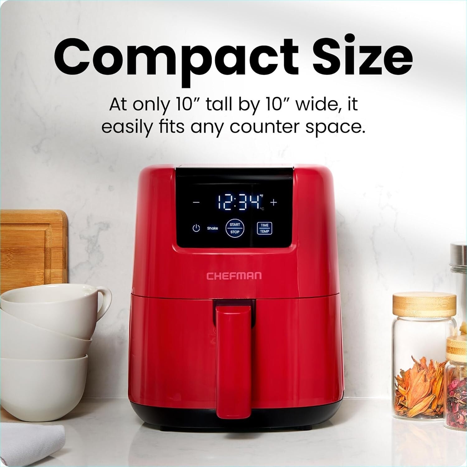 2 Qt Red Air Fryer with Touch Control & Safety Shutoff – Perfect for 1-2 People